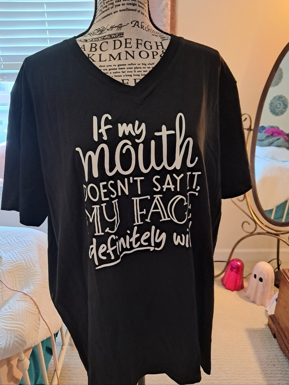 Black Graphic Tee with White Slogan Xxl